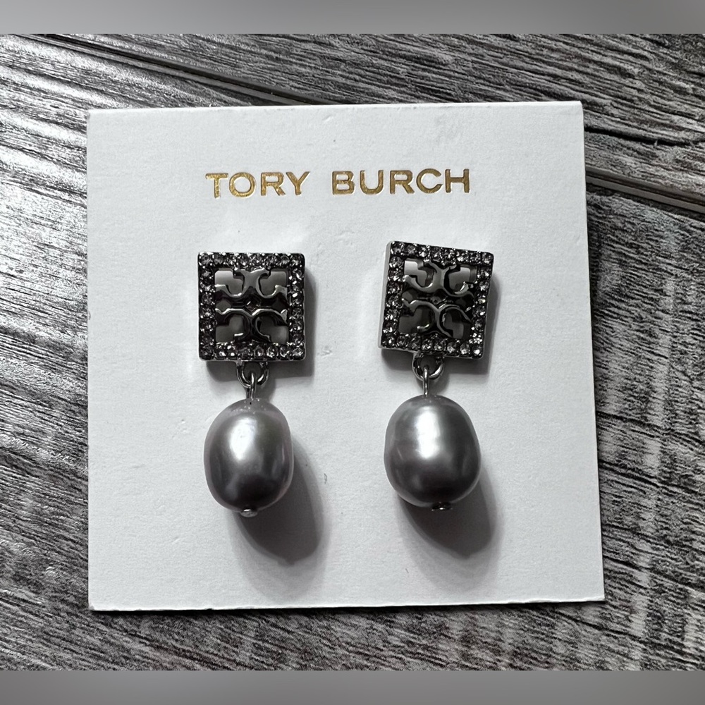 Tory Burch Silver and White Pearl Drop Earrings - Picture 3 of 5